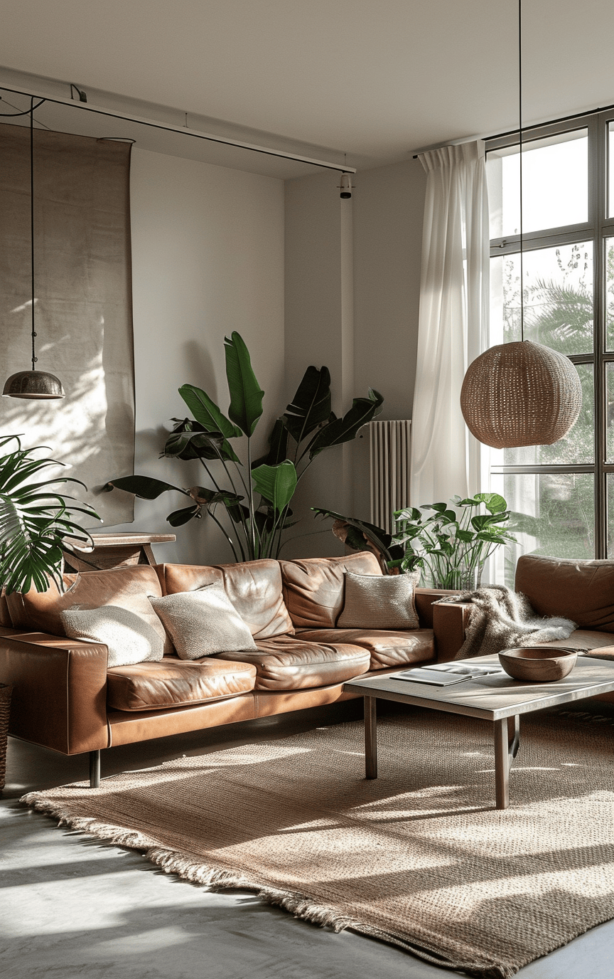 Iconic living room 70s style with avocado green accents and a vintage record player