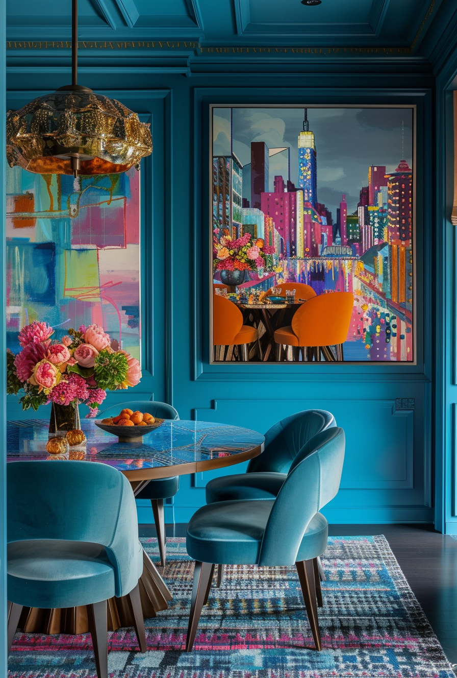 Iconic sunburst motif mirrored in Art Deco dining room design