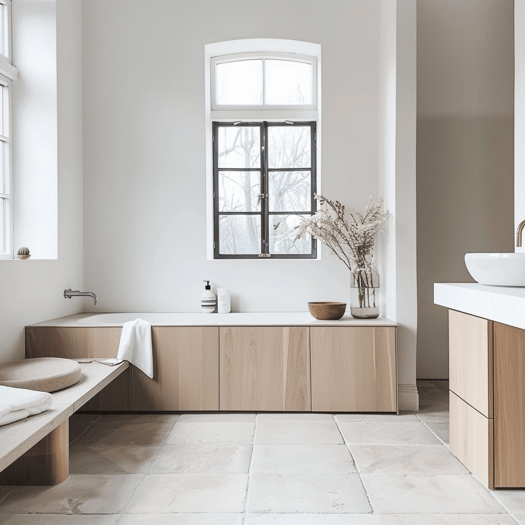 Impressive Scandinavian bathroom that flawlessly encapsulates the tenets of clean lines neutral colors and natural elements