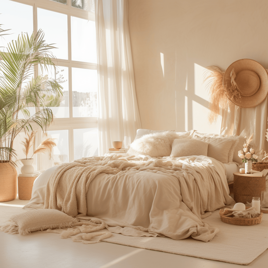 Inspiring beachy bedroom ideas with a shell chandelier and striped bedding