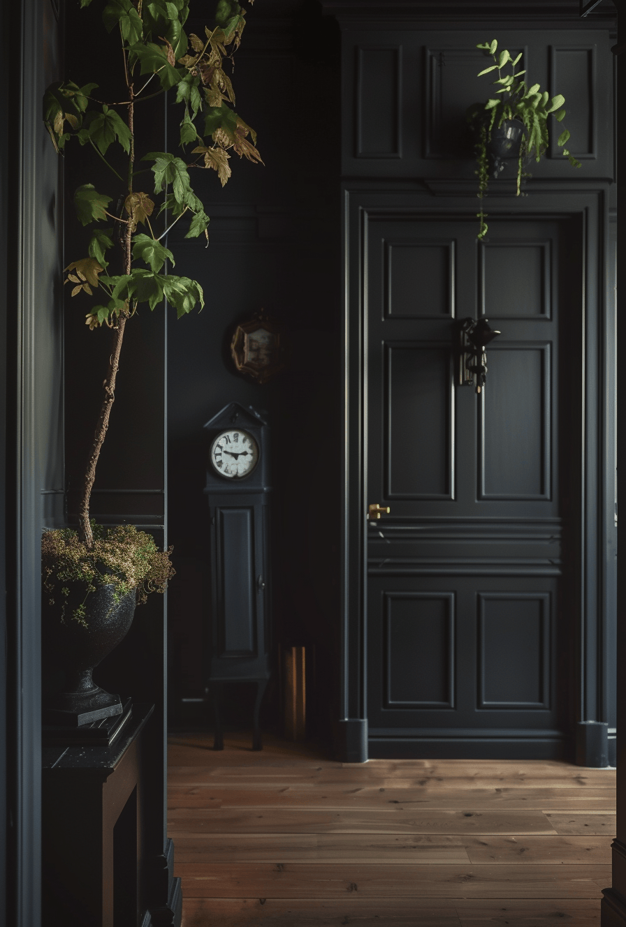 Intricate Victorian wallpaper patterns adding historical charm to a hallway