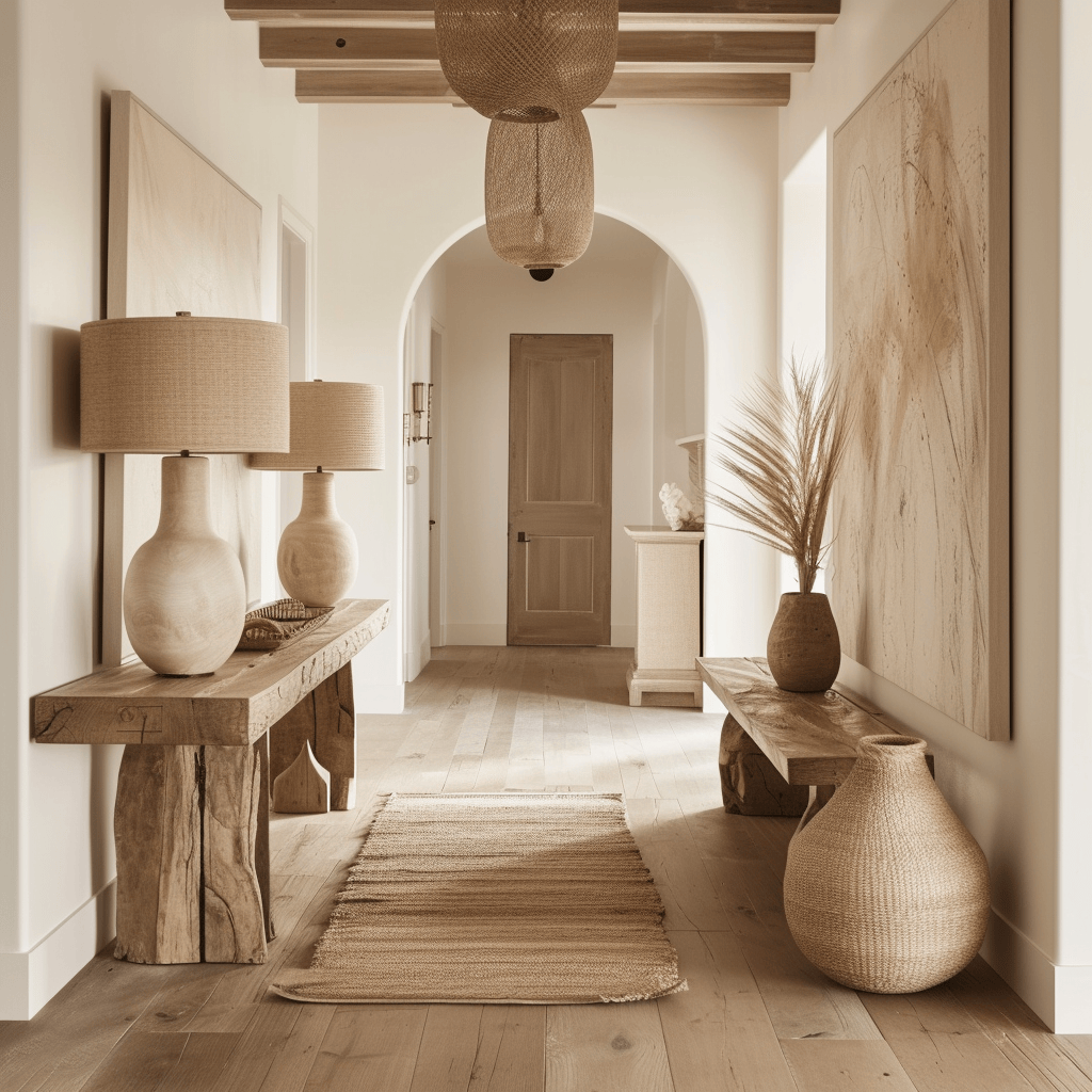 Inviting Japandi entryway with carefully selected minimalist furnishings
