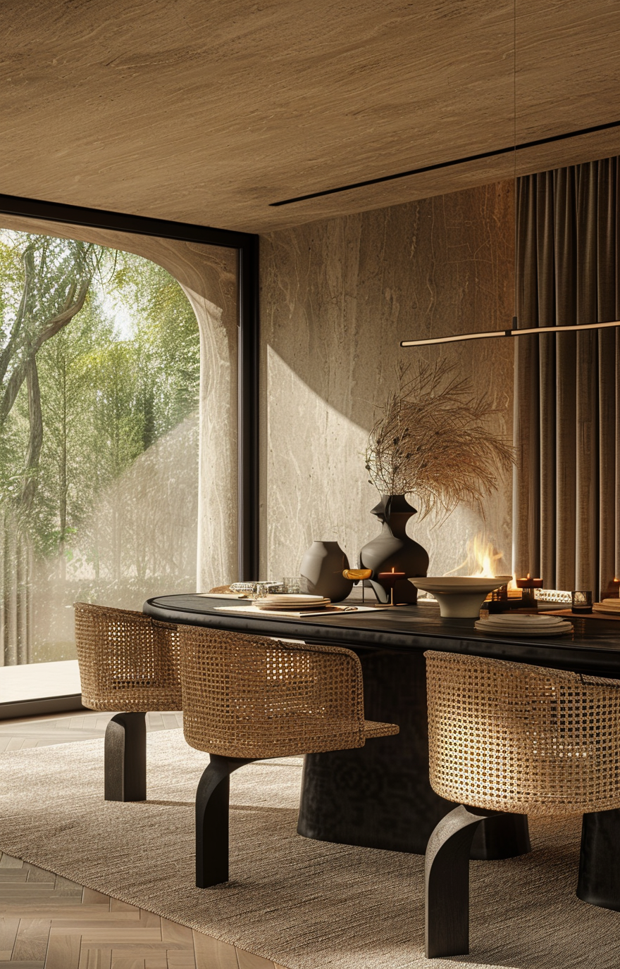 Inviting Japanese dining room separated by noren curtains at the entrance