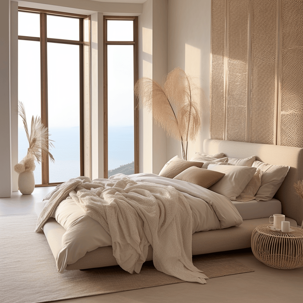 Inviting coastal bedroom inspiration with layered textiles and sandy hues