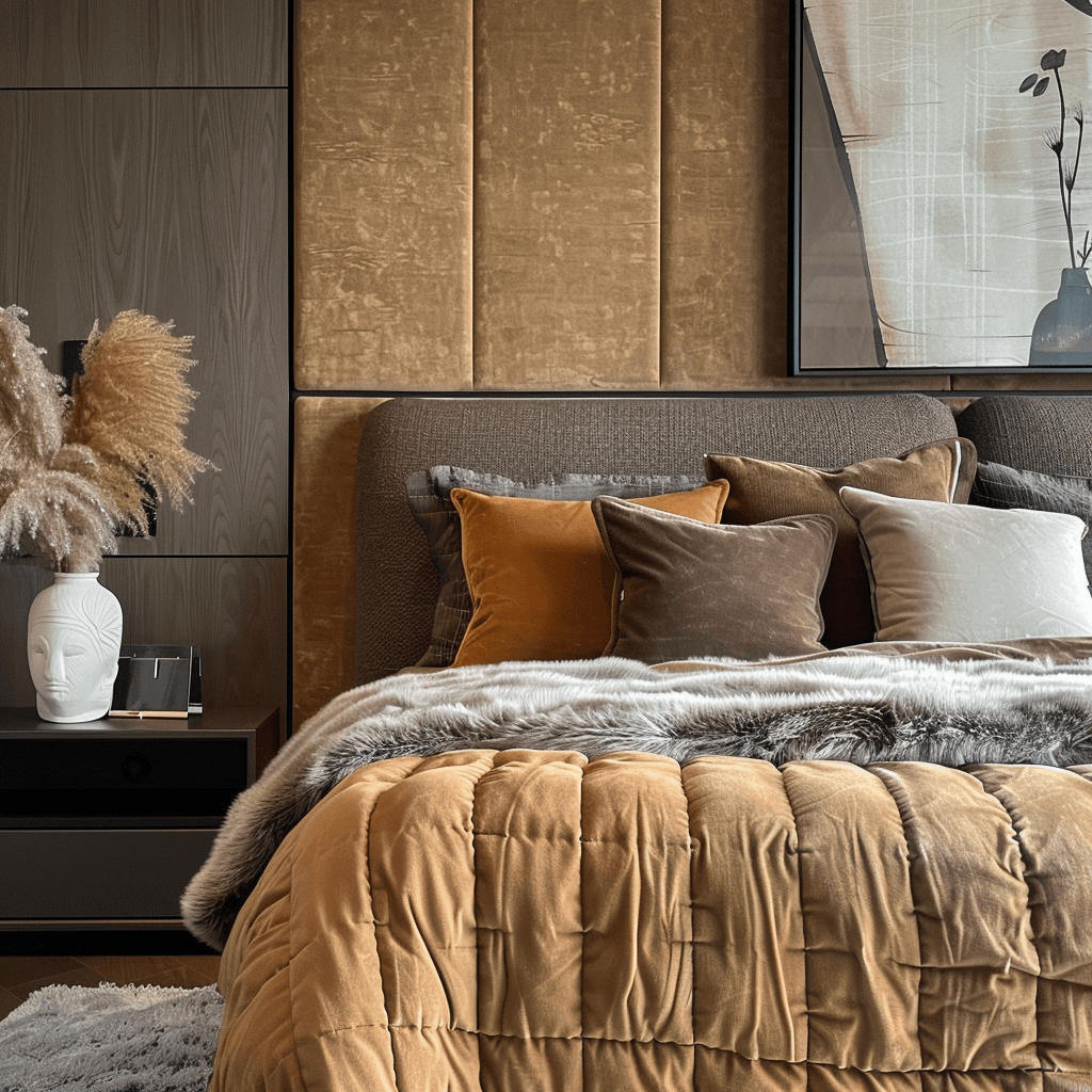 Inviting modern bedroom with a focus on texture and layering to add visual and tactile appeal
