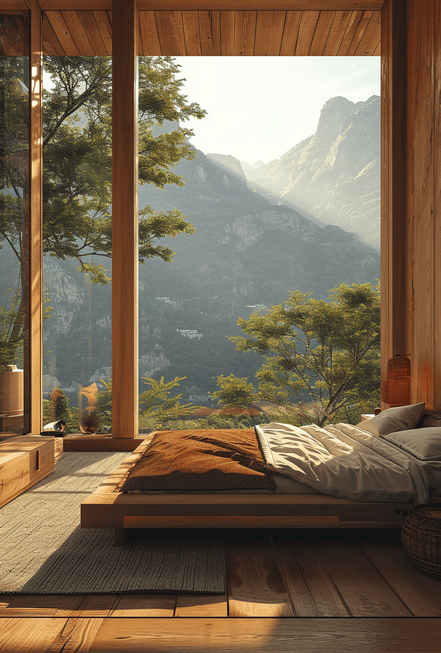 Japandi bedroom blending simplicity, comfort, and modern design elements