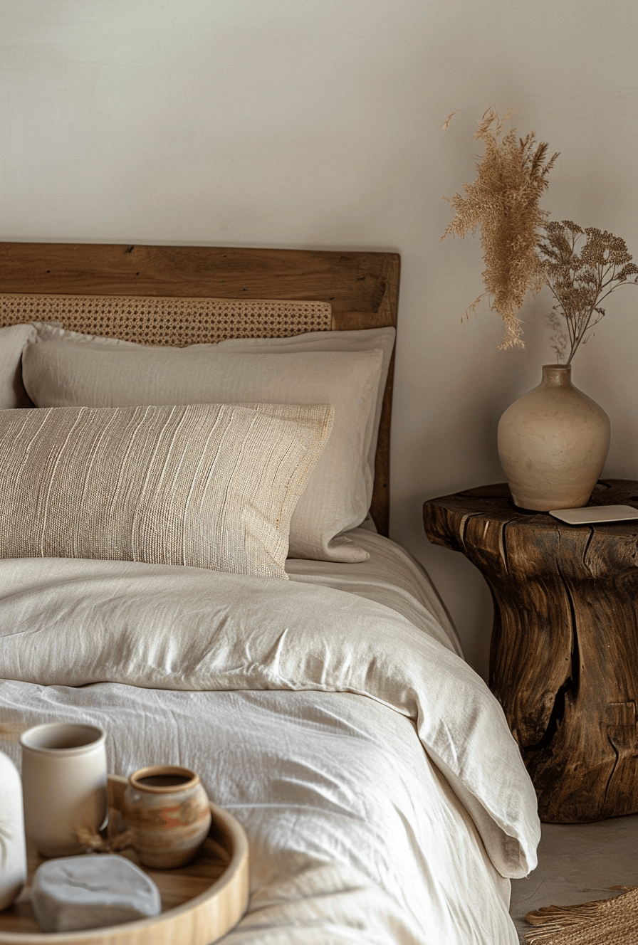 Japandi bedroom with a clean, uncluttered look and a peaceful atmosphere