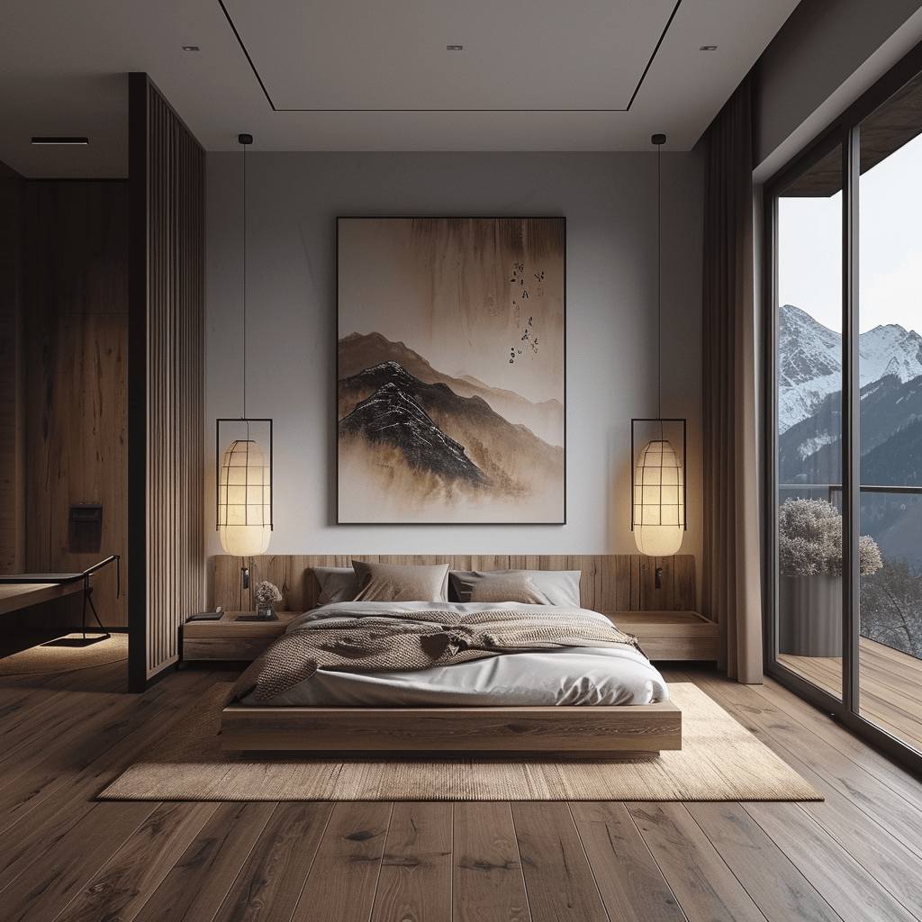 Japandi bedroom with a harmonious combination of natural light and simple, elegant decor