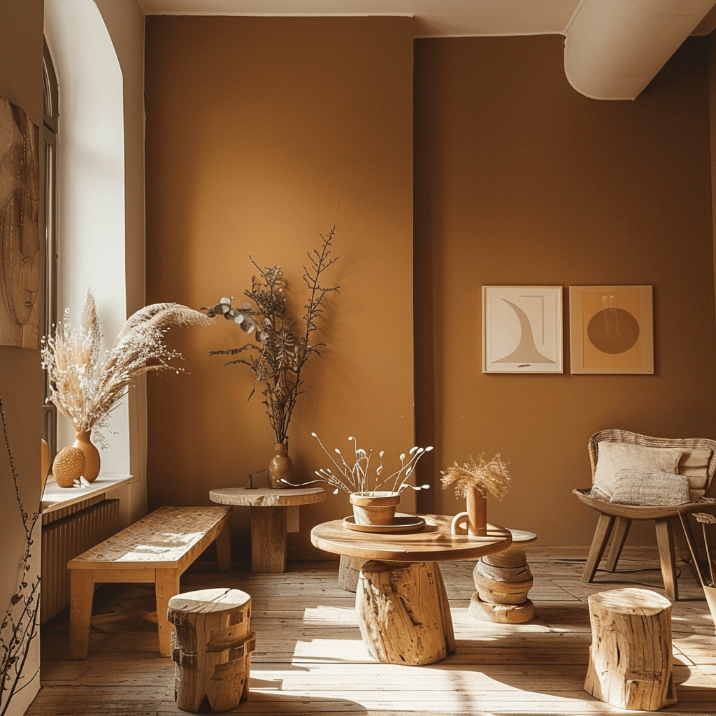 Japandi dining room with natural wood table and minimalist chairs