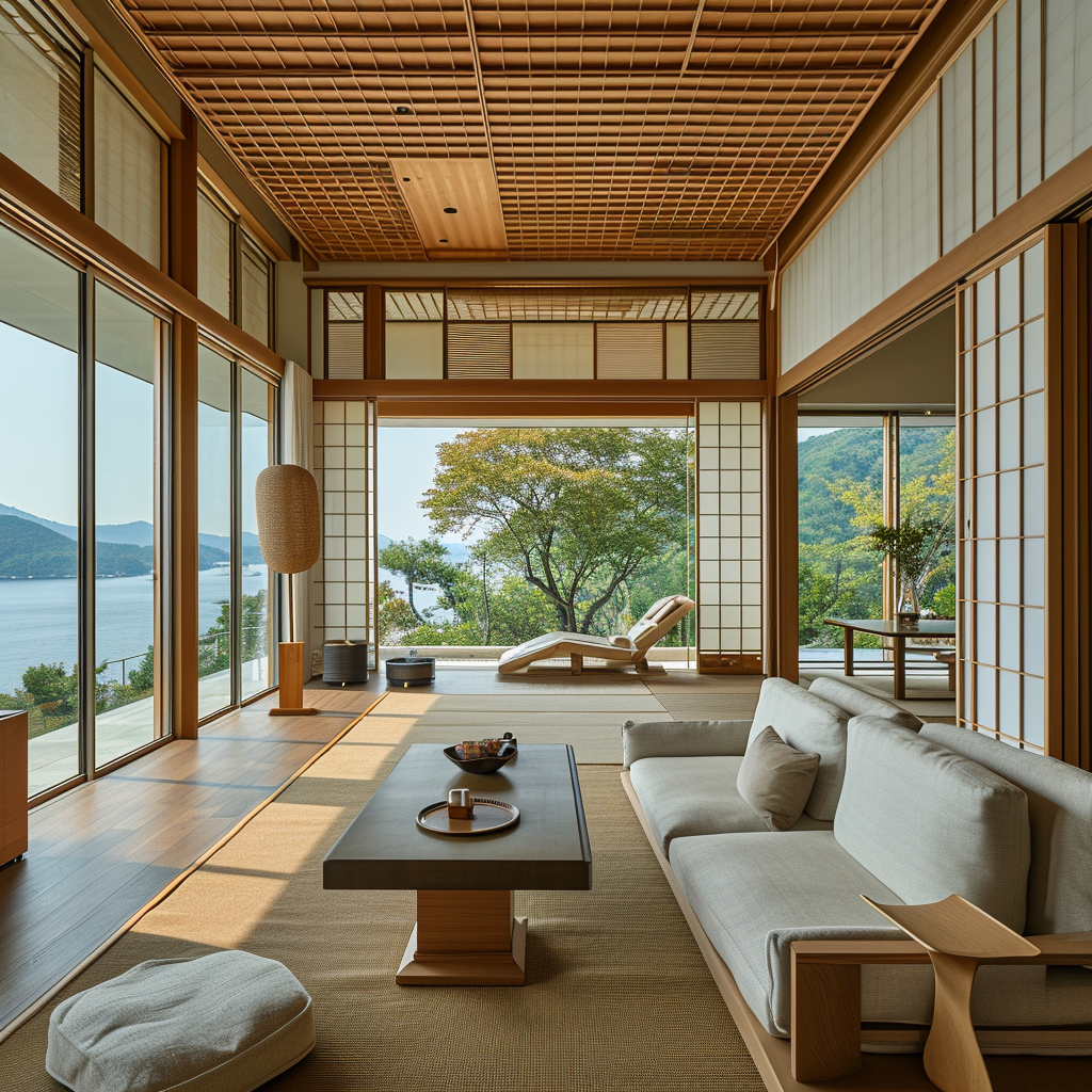 Japanese-style living room designed for meditation and relaxation with zen decor.