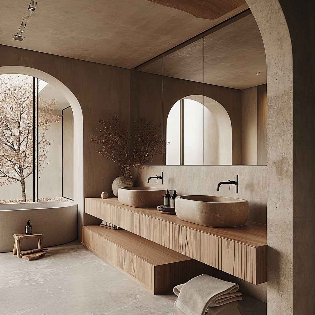 Japanese bathroom aesthetic with harmonious color scheme and indoor plants..png