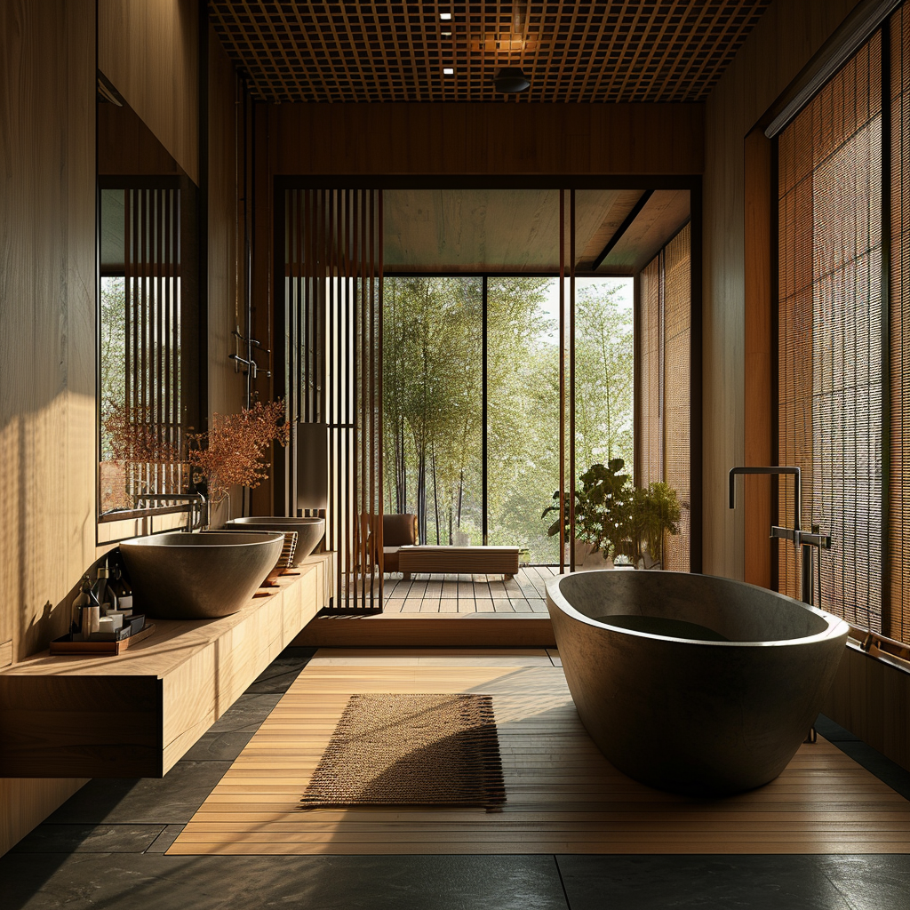 Japanese bathroom traditional setup with deep soaking tub and rustic details..png