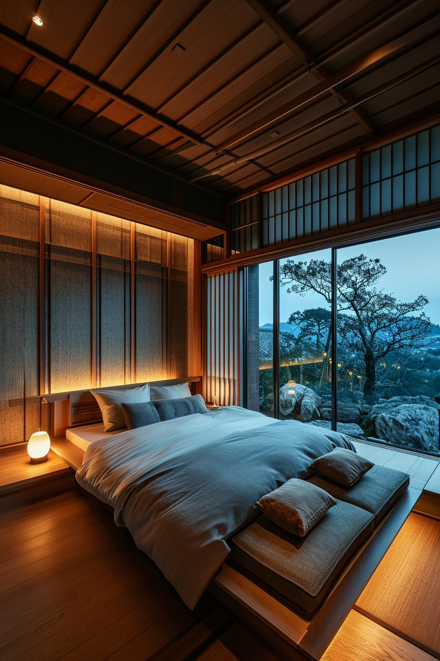 Japanese bedroom design highlighting the fusion of tradition and modernity.