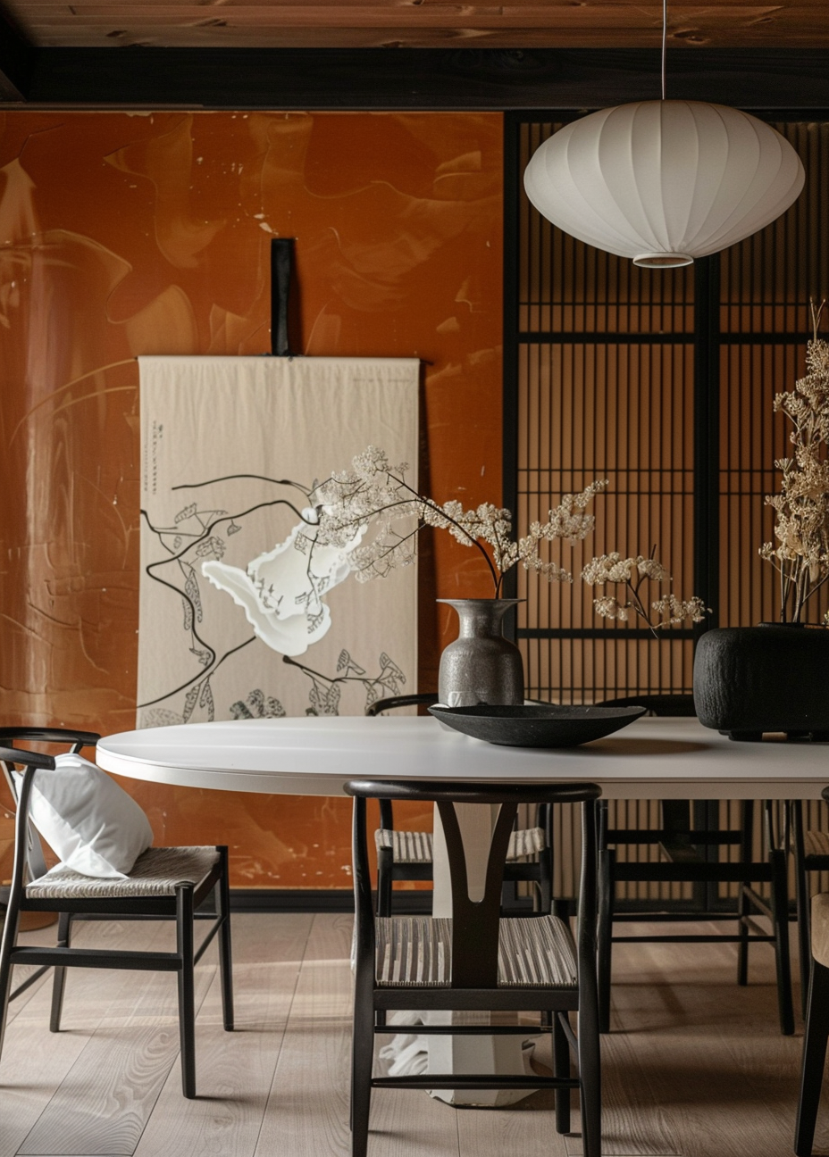 Japanese dining room adorned with organic textiles for a natural feel