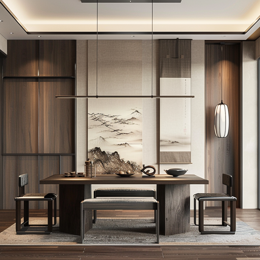 Japanese dining room beautified with traditional Japanese plants like Sakura