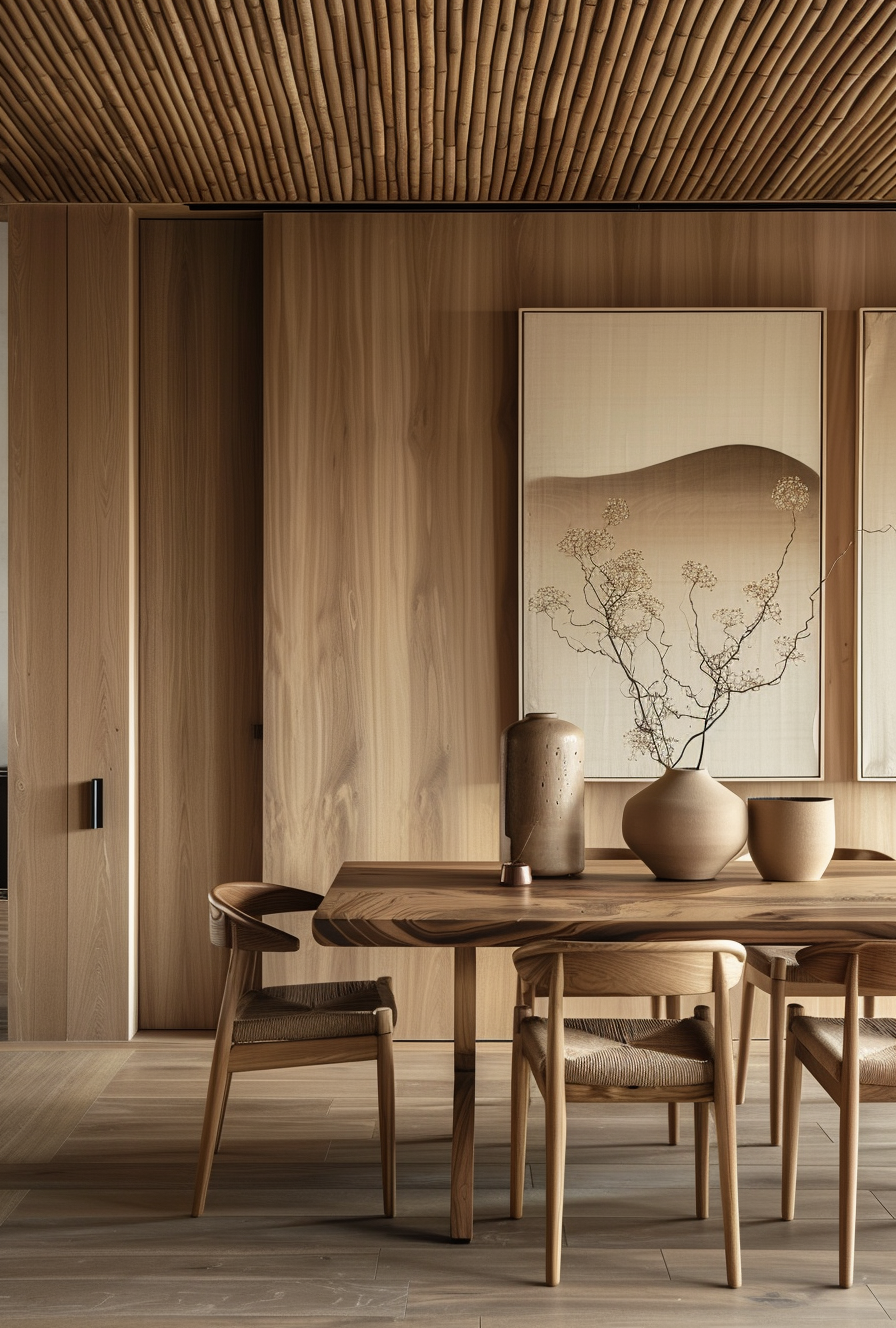 Japanese dining room enhanced with indirect lighting for a warm ambiance