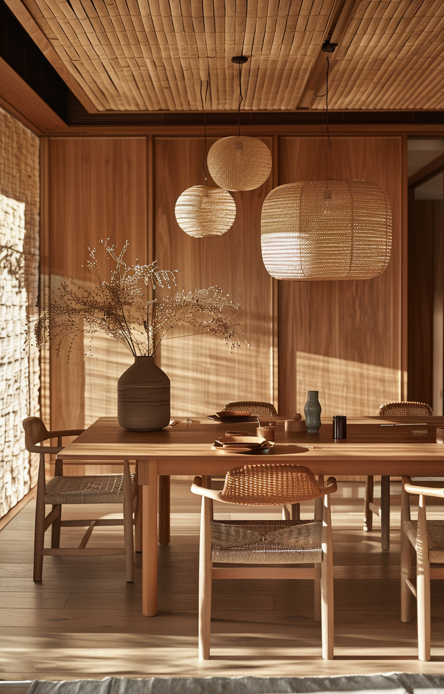 Japanese dining room fusion showcasing a mix of modern and traditional elements