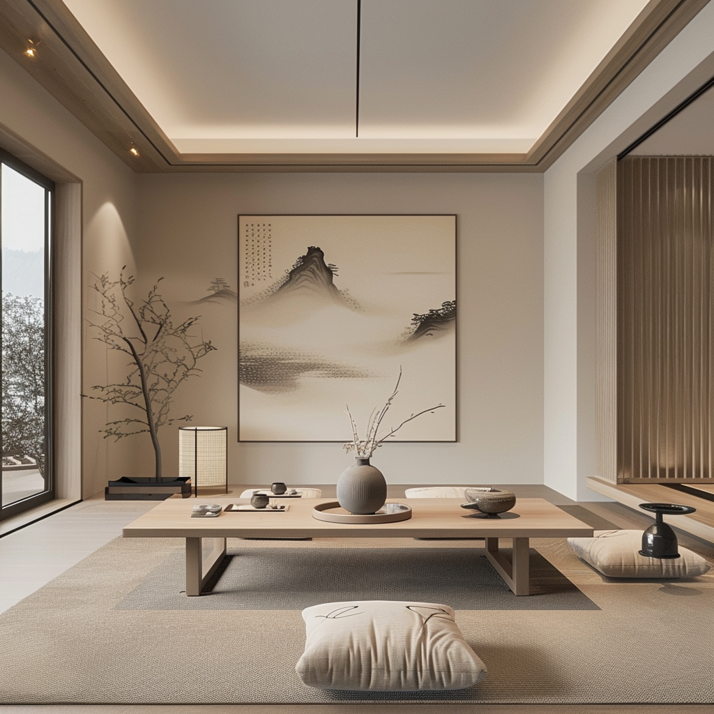 Japanese dining room planning featuring a harmonious layout and balanced design