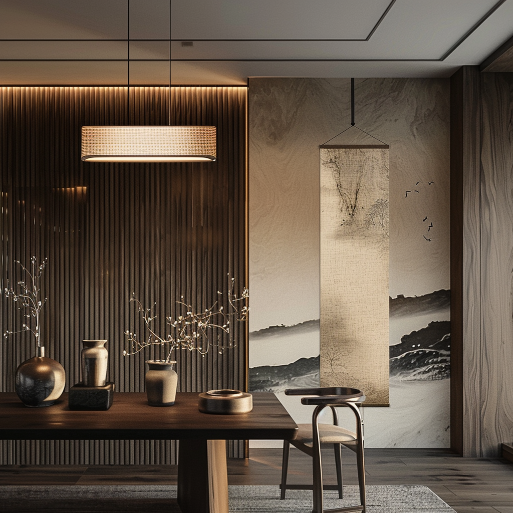 Japanese dining room utilizing modular furniture for flexible arrangement
