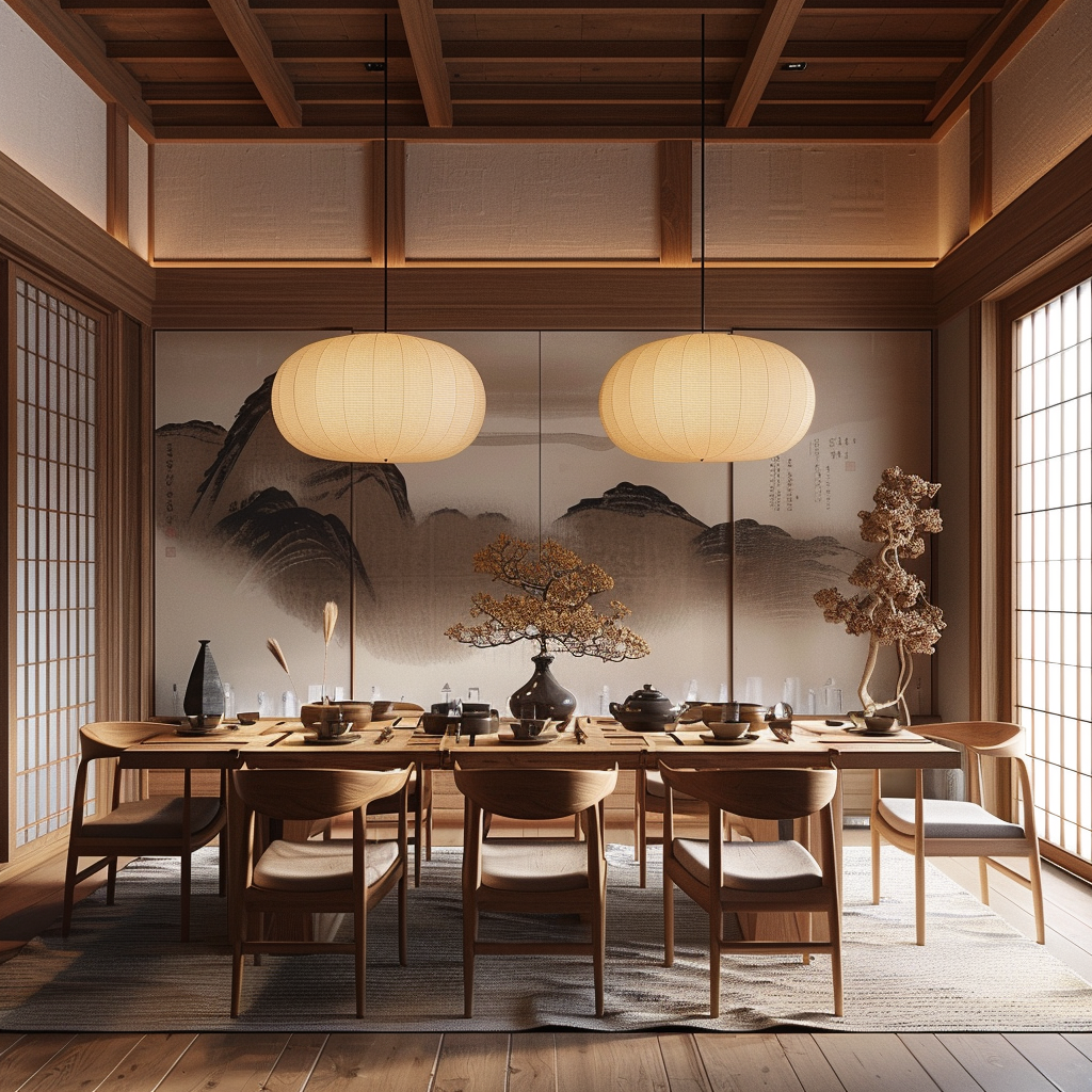 Japanese dining room with bamboo accents in furniture and decor
