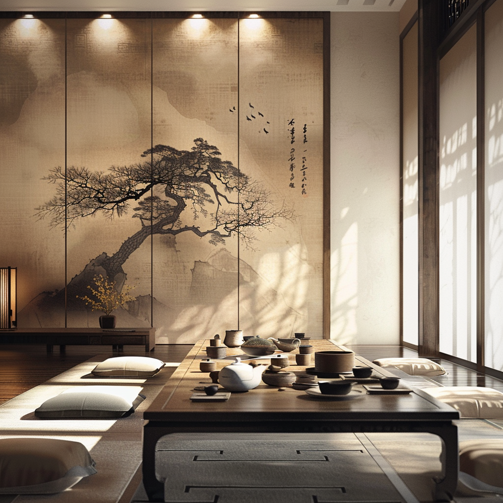 Japanese dining room with modern flair merging sleek designs and traditional roots