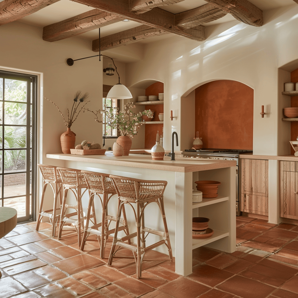 Kitchen with terracotta tile floor