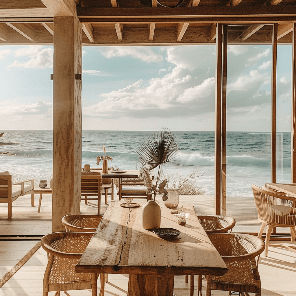 Light and airy beachy dining room curtains for a soft, seaside ambiance