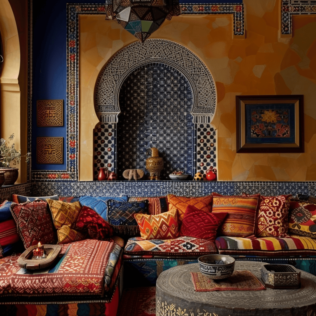 Living room moroccan red blue yellow