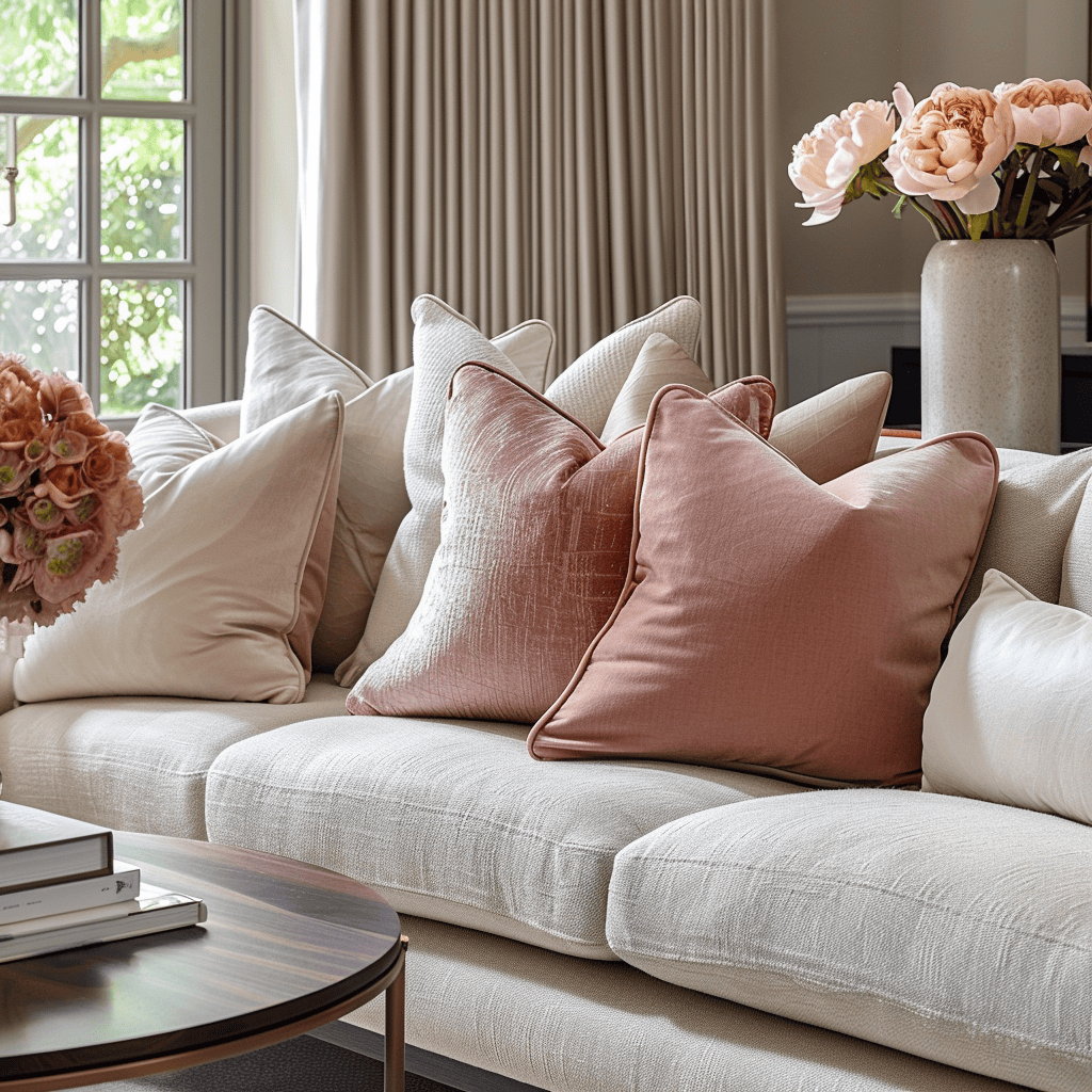Living room with blush pillows4