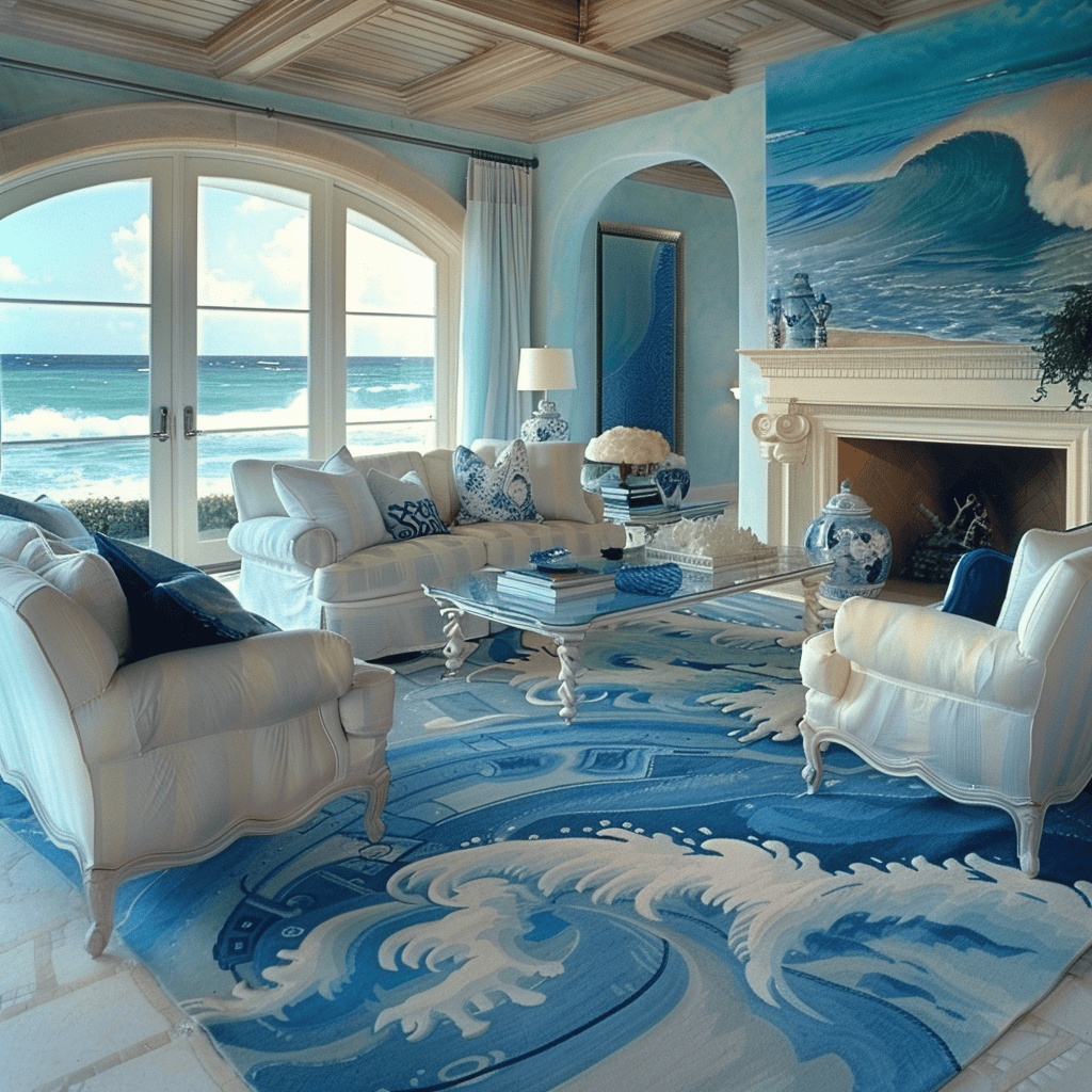 Living room with ocean themed furniture2