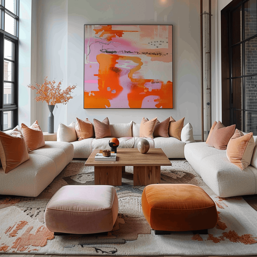 Living room with sunset colored accent chair4