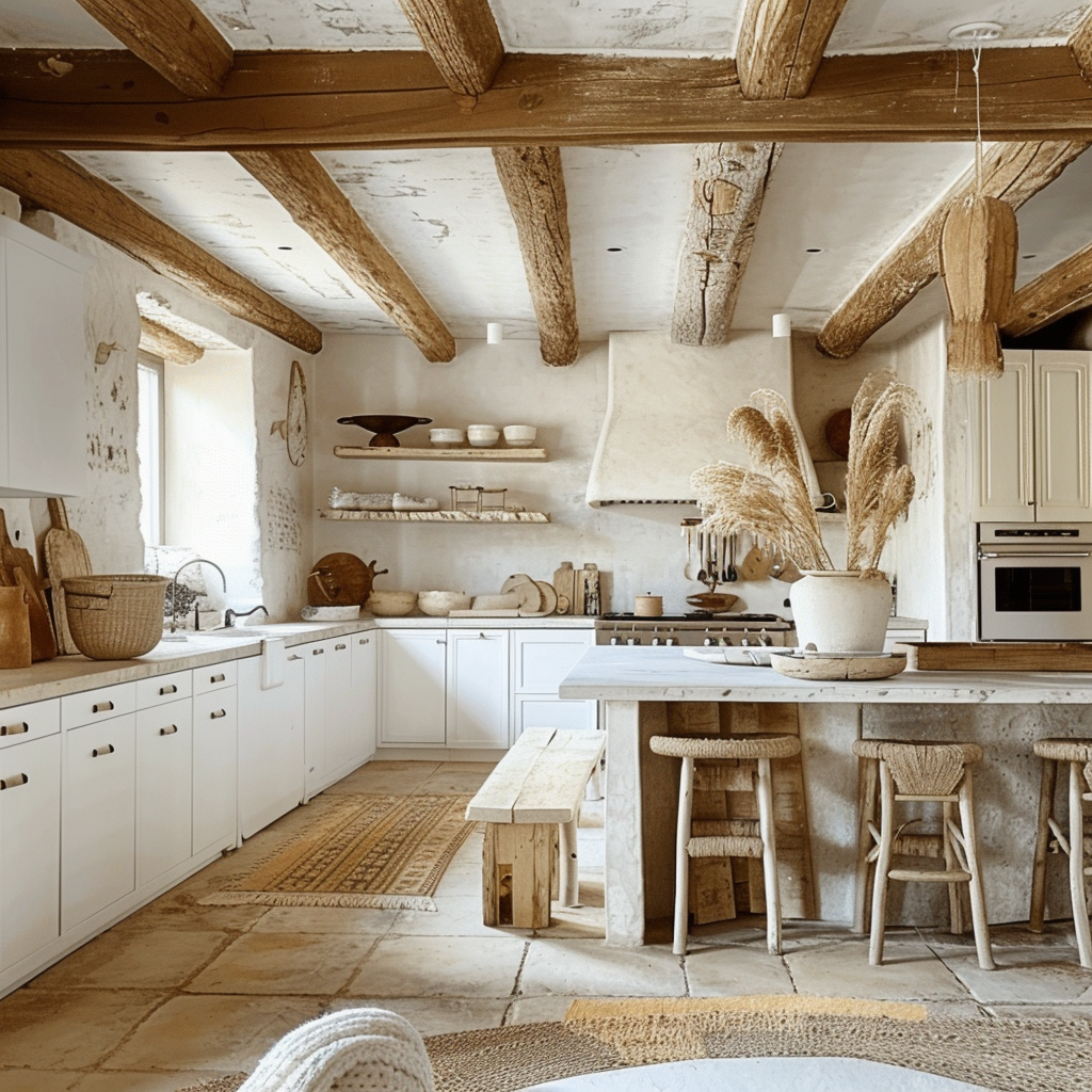 Lush greenery and plants enhancing the natural vibe of a modern boho kitchen