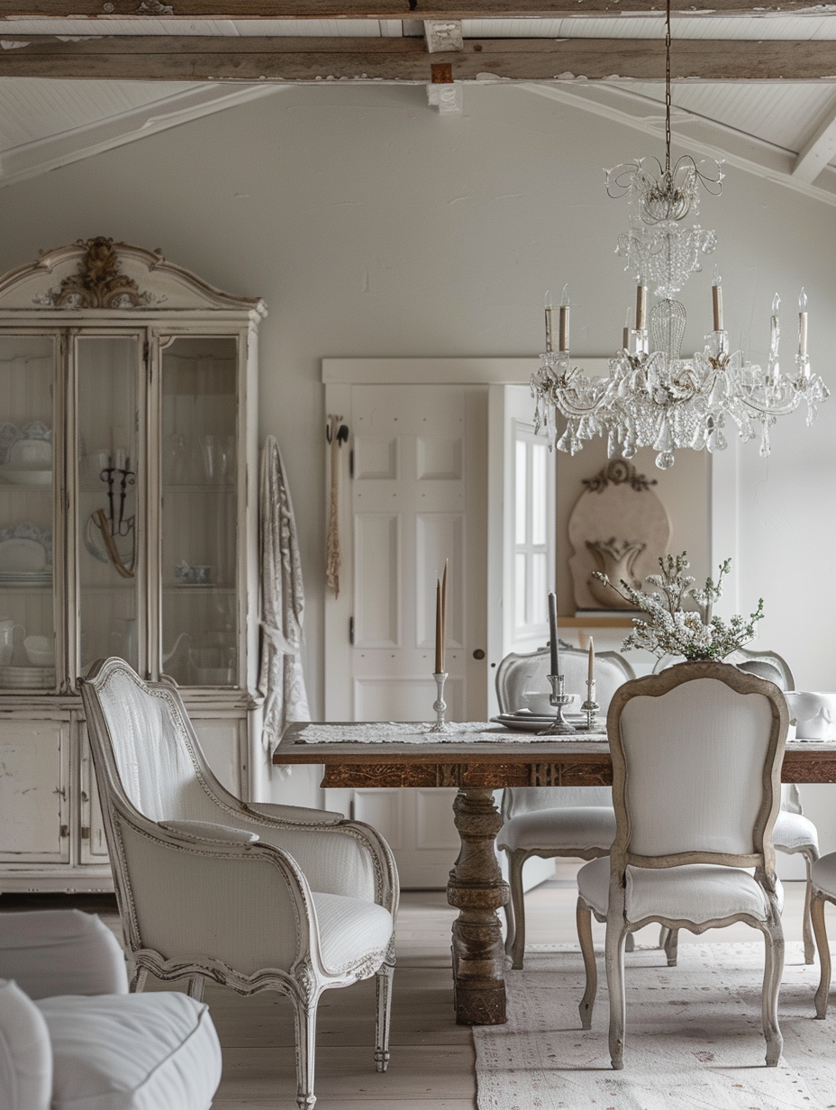 Luxurious French Parisian dining space adorned with heavy drapery