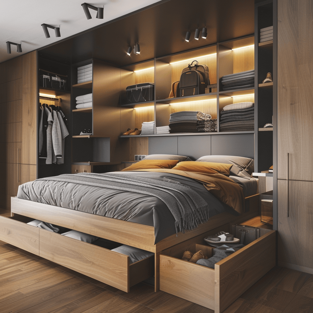 Luxurious modern bedroom featuring a sitting area reading nook and en-suite bathroom for a spa-like atmosphere