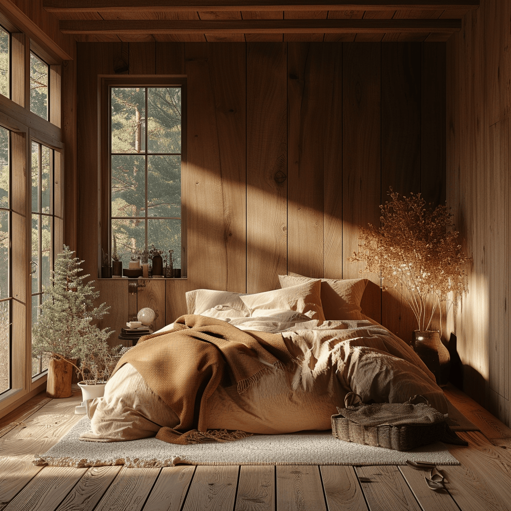 Luxurious rustic bedroom with leather accent pieces for a sophisticated look