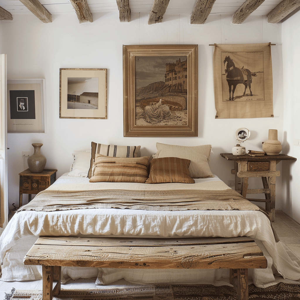 Mediterranean-inspired bedroom retreat with carefully chosen personal elements that infuse the space with authenticity and emotional resonance, making it a true reflection of its inhabitants