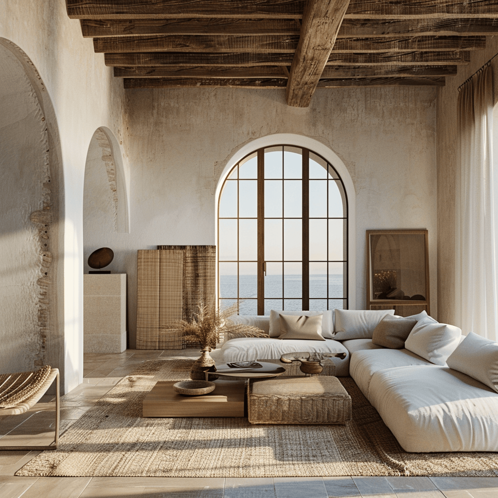 Mediterranean living room that embraces the laid back lifestyle with a focus on a slower pace simple pleasures unwinding connecting with loved ones and enjoying the beauty of the surroundings