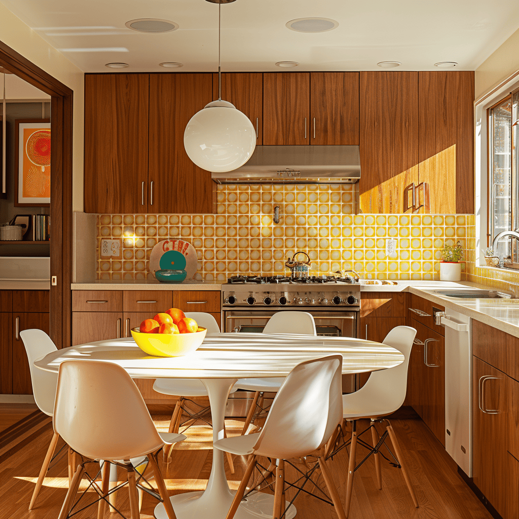 Mid-century modern kitchen with curated retro-inspired kitchenware, vintage finds, and artwork adding personality and nostalgia4