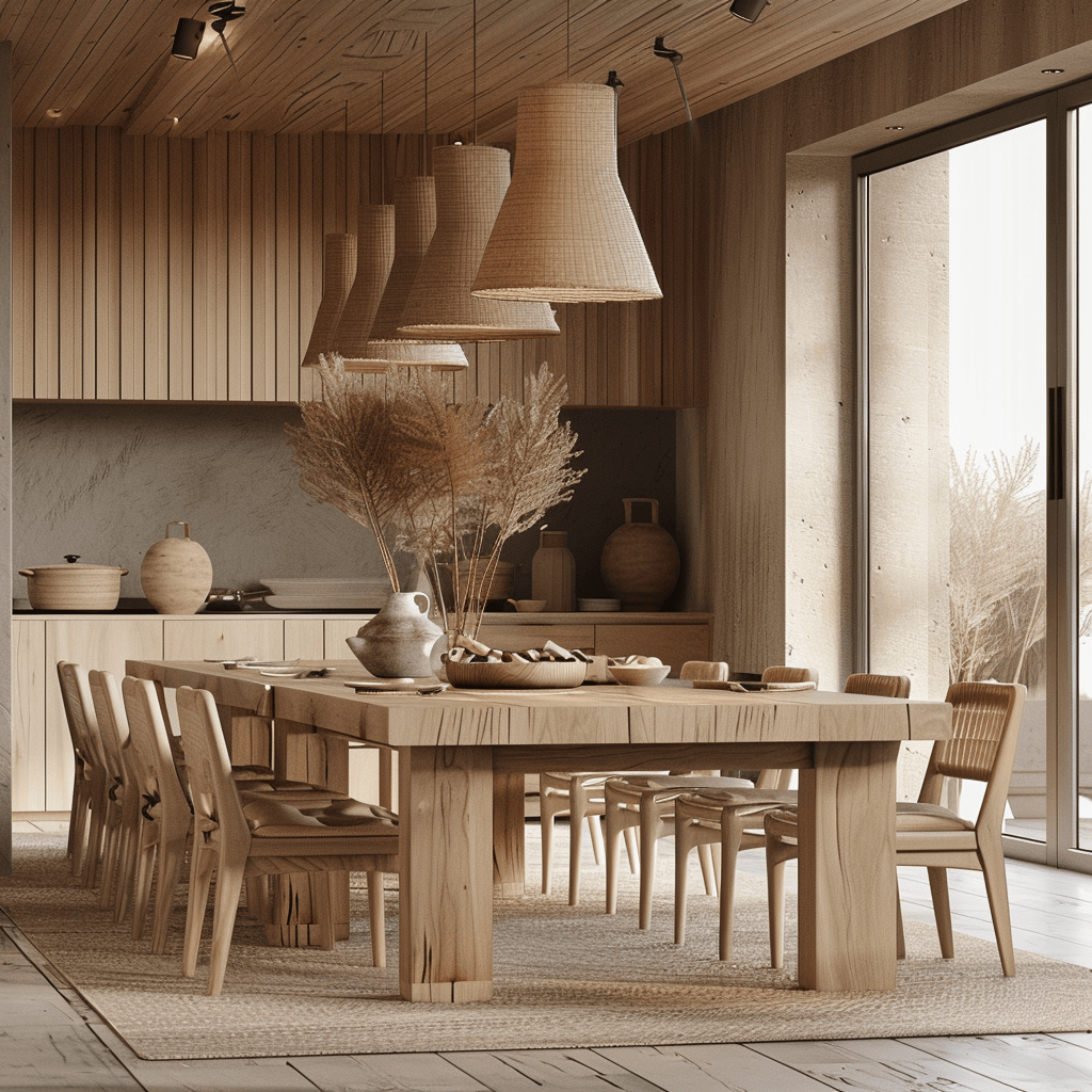 Minimalist flatware set against a Japandi dining room backdrop