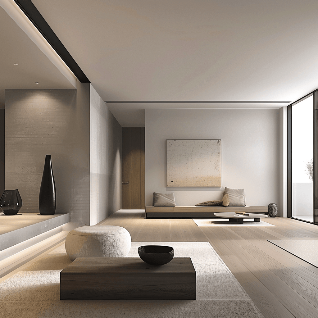 Minimalist interior design showcasing simple, clean lines, a focus on functionality, and minimal elements in an uncluttered space