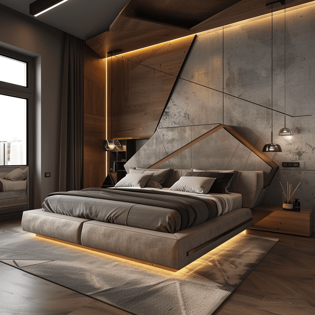 Modern bedroom featuring clean lines geometric shapes and sleek furniture for a contemporary look