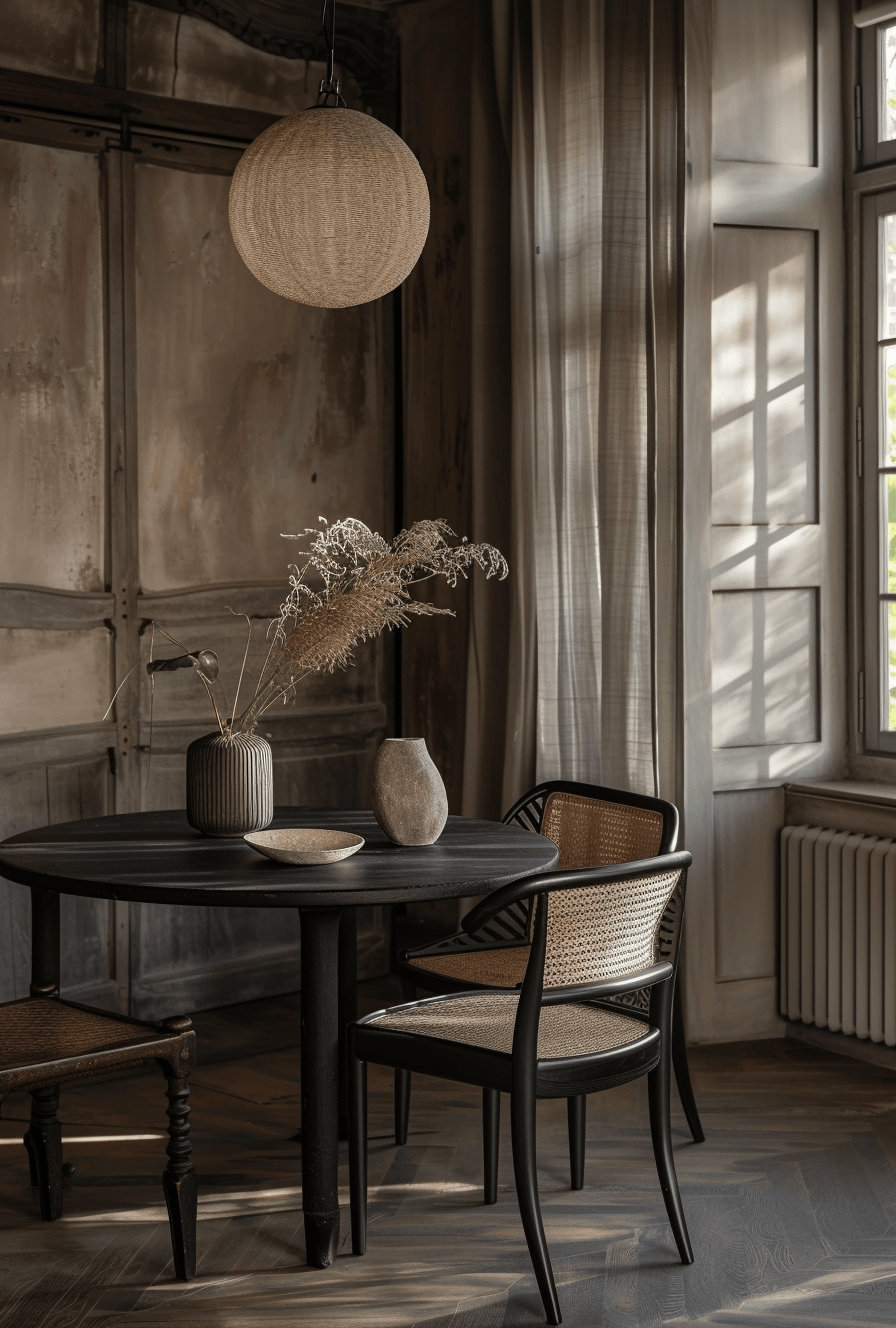 Modern dark dining room with smoked glass decor and hidden lighting