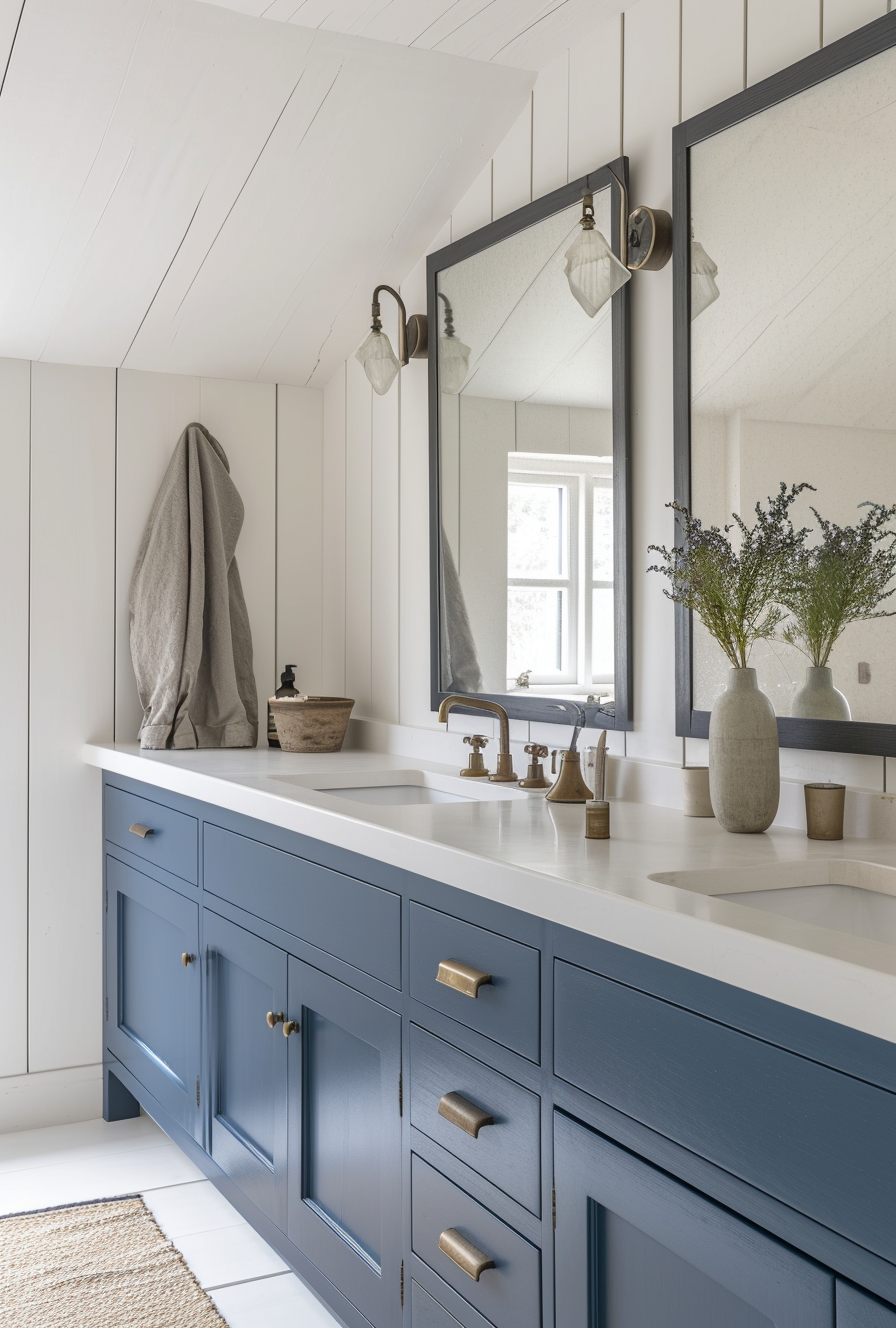 Modern farmhouse bathroom featuring a quaint herb garden window for fresh appeal