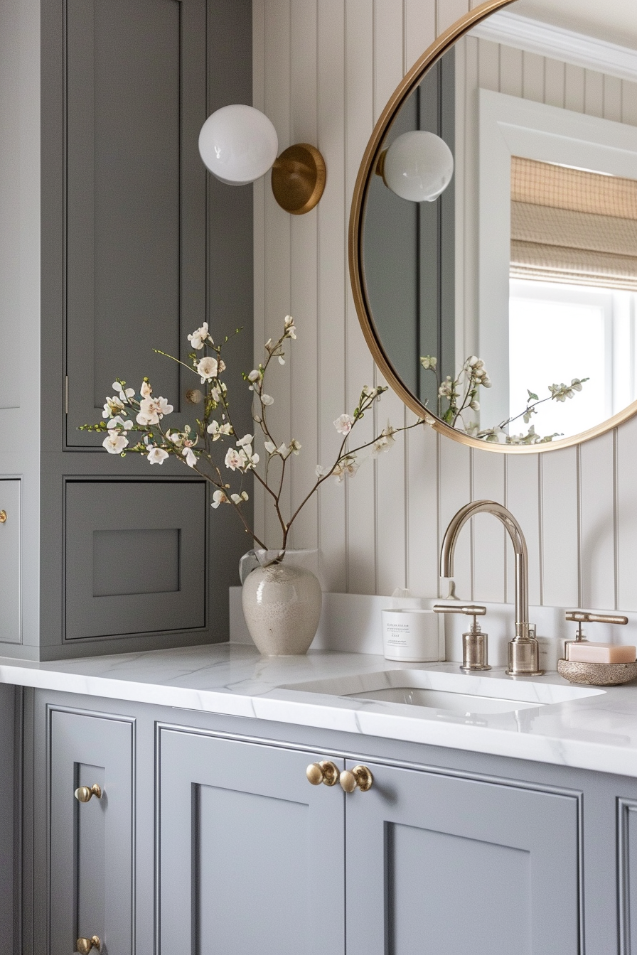 Modern farmhouse bathroom incorporating reclaimed wood elements for an authentic feel