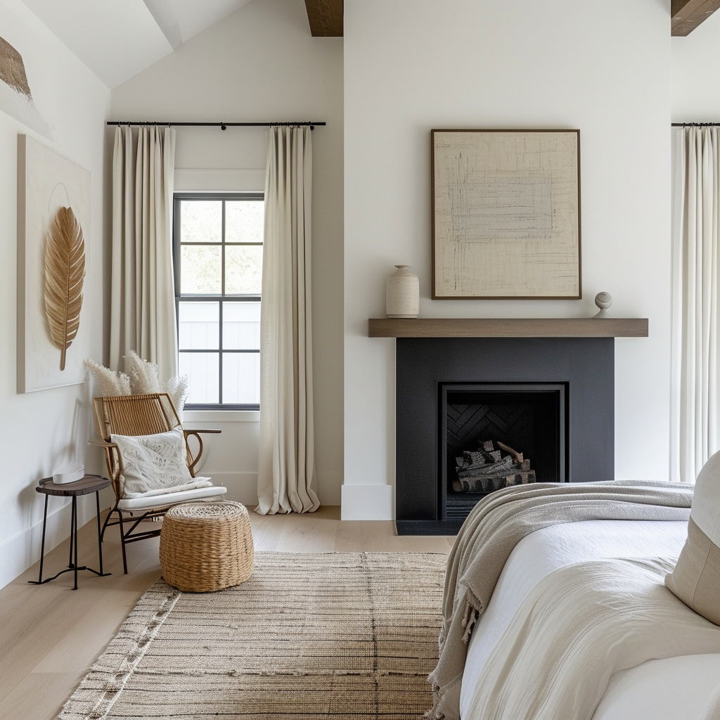 Modern farmhouse bedroom with clean lines and a neutral, calming color palette