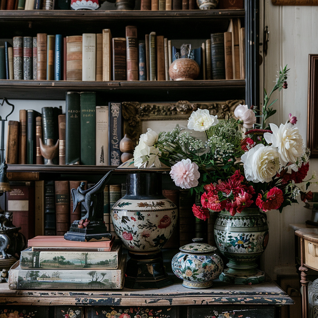 Modern home office with a personal touch, featuring a curated selection of desk accessories and inspirational art