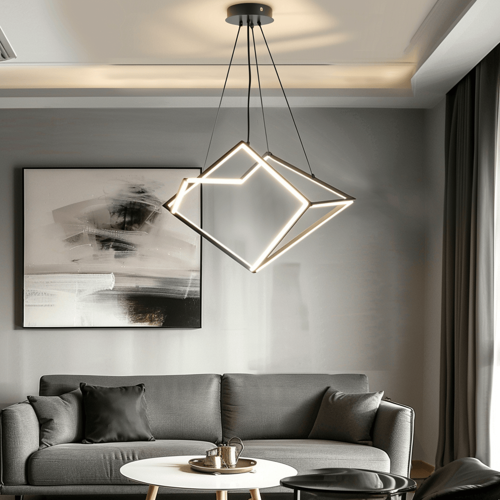 Modern, minimalist lighting fixtures with clean lines and uncomplicated designs contribute to the overall cohesiveness and visual appeal of this living room