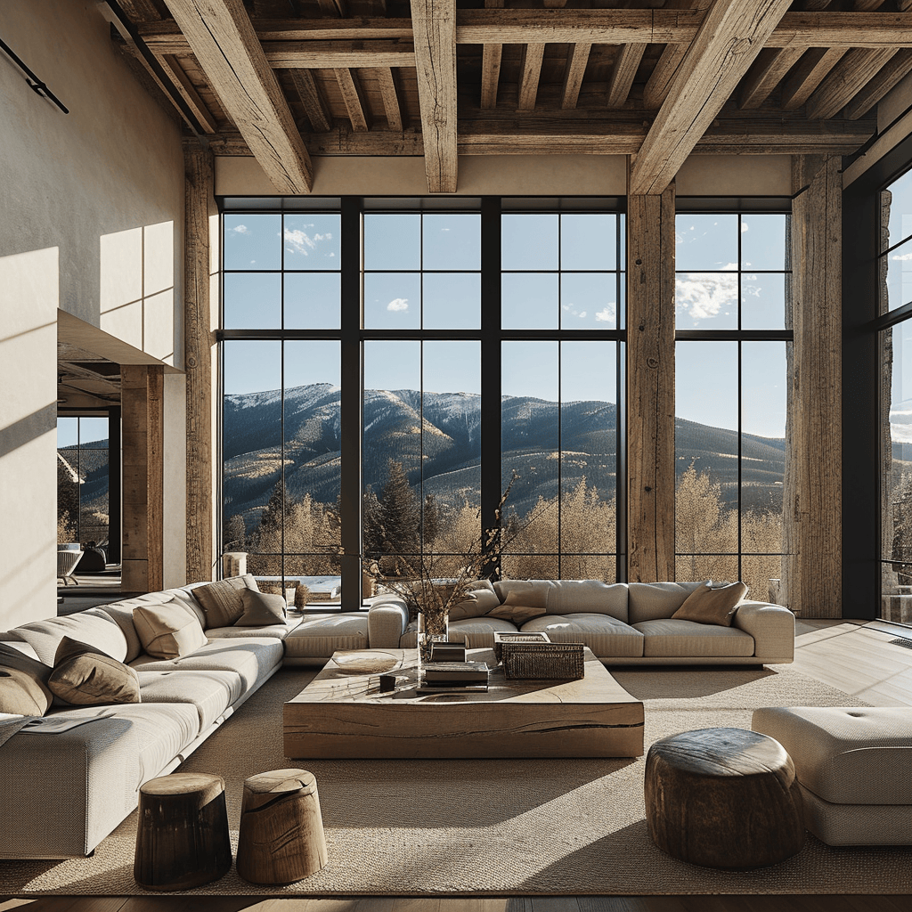 Modern rustic living room with a blend of traditional and contemporary furniture