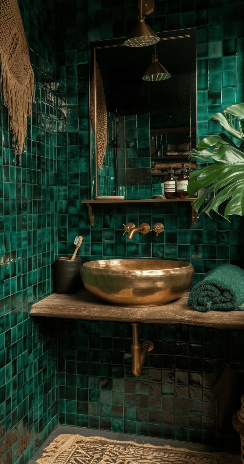 Modern spin on 70s bathroom decor capturing the spirit of the era
