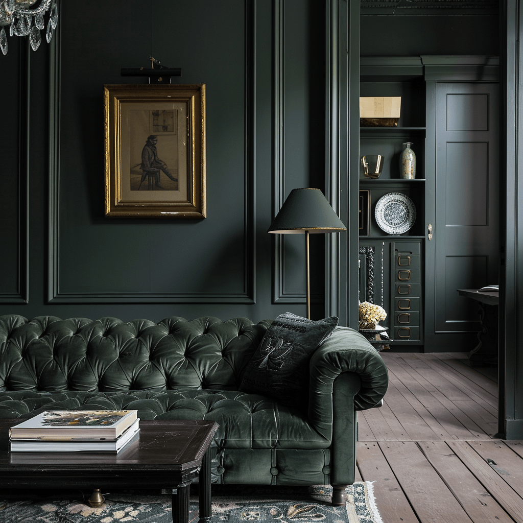 Moodboard of Victorian-era color inspiration with a focus on the lush, verdant tones of dark green